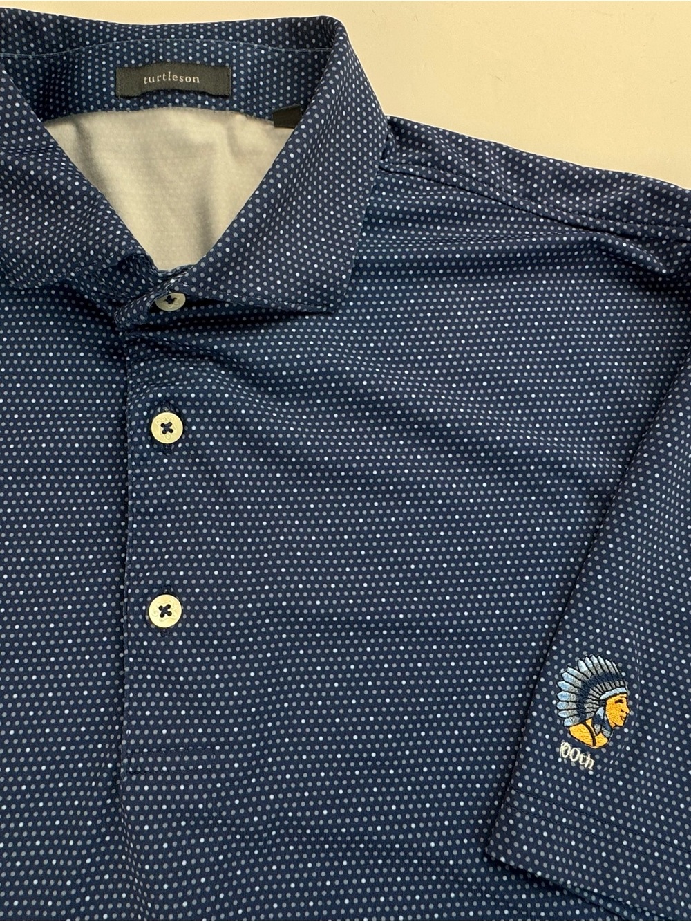 Turtleson Men's Navy Dot Performance Polo large 100th anniversary
